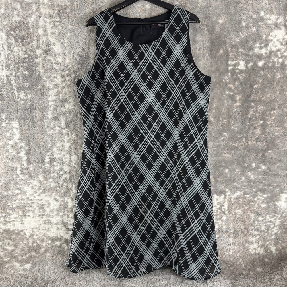 M.H.M. Melissa Harper Size 14 Plaid Sheath Shift Dress Black Sleeveless Womens